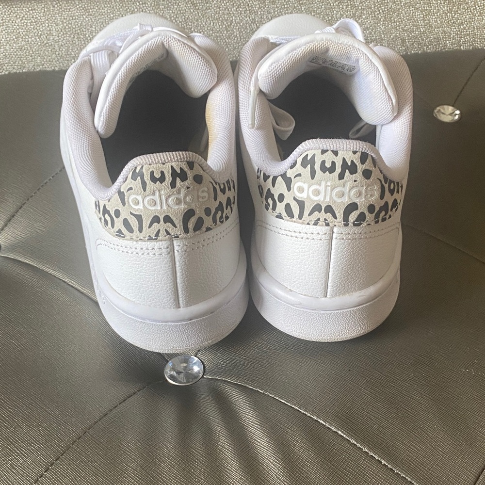 Adidas White and Black w/Leopard print Classic Sneakers EUC - Picture 3 of 8